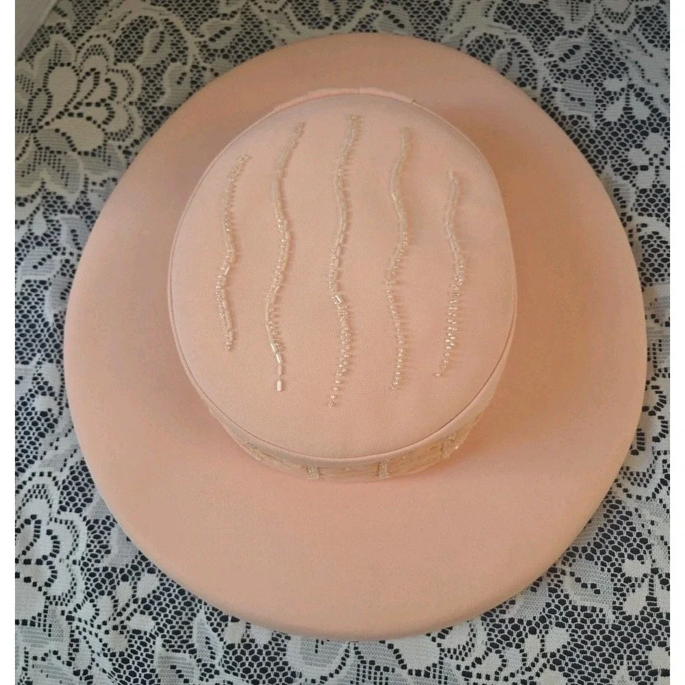 Fifth‎ Sunday Exclusive Hat Peach Beaded Polyester Paper Church Hat Style 87388